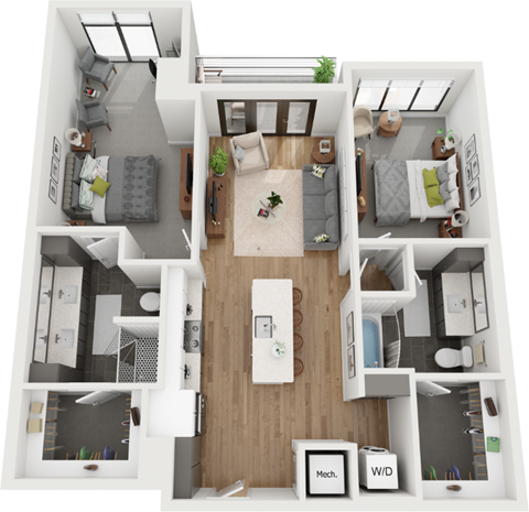 2 bedroom 2 bathroom floor plan B at Deca Apartments, Greenville, SC